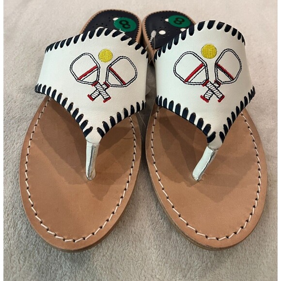 Jack Rogers Pickleball Sandals Thong Size 8 Embroidered Leather Patriotic NEW - Picture 3 of 8